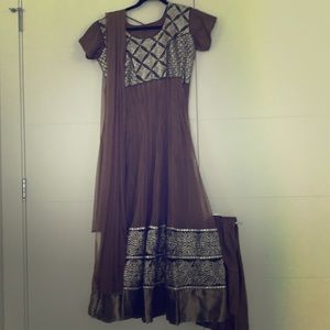 Mocha brown pretty Indian net dress set 3pc size L